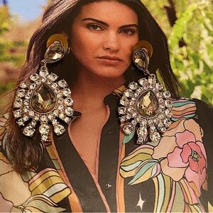 Monet Oval Shaped Champagne Brown Chandelier Style Rhinestones Earrings.